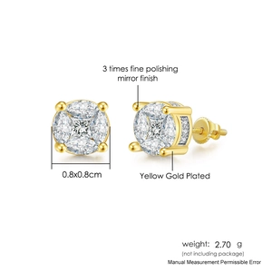 Detail showing 0.8cm square gold-plated stud earrings with cubic zirconia and screw backs