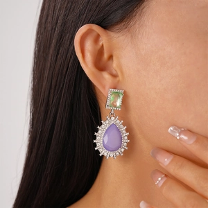 Vintage Water Drop Dangle Earrings Alloy Gemstone Rhinestone With 925 Sterling Silver Earring Post Elegant For Women