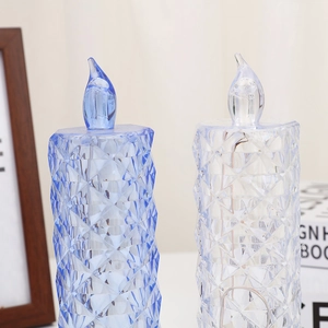 Close-up of diamond texture LED candle lamp with crystal rose light refraction