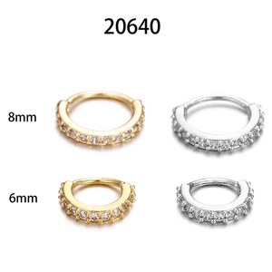 Set of four gold and silver cubic zirconia hoop rings in 6mm and 8mm sizes for piercing