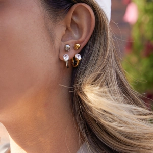 Classic 18K gold plated stainless steel C-hoop earrings with zircon for multi-ear piercings