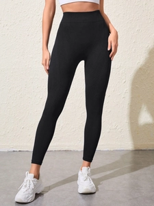 Leggings de yoga noirs sans couture à taille haute avec motifs losanges et nervures