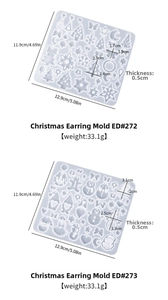 Detailed view of Christmas earrings silicone molds featuring snowflakes and trees