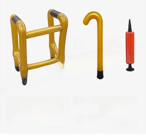 Inflatable gold walker and cane set with manual red pump for costume party props