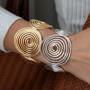 Spiral Vortex Open Cuff Bracelet Exaggerated Geometric Alloy Polished Metal Statement Jewelry Accessory For Women