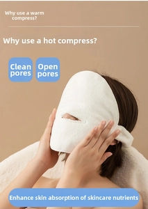 Detailed view of white coral fleece face towel mask for facial steaming and pore cleansing