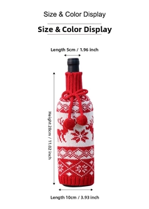 Christmas knitted wine bottle cover with reindeer and snowflake patterns and dimensions