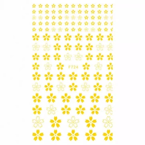 Stickers à ongles fleurs de cerisier jaunes ultra-fins avec motifs dorés, modèle F724