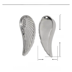 Detail of stainless steel wing pendants with rhinestones including size and weight specs