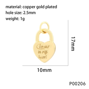 Detail of copper gold plated heart pendant with 'Forever in my heart' engraving
