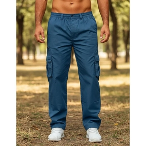 Men Cargo Pants Multi Pocket Loose Straight Leg Casual Outdoor Workwear Trousers Durable Polyester