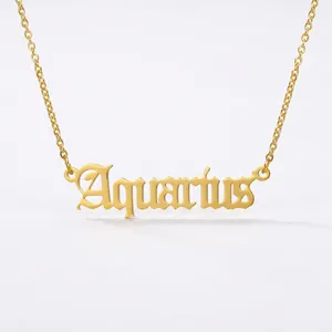 Collana Nome Zodiaco Per Donna Placcata Oro 18K Acciaio Inossidabile Pendente Lettera Gotica Vecchio Inglese Gioielli Minimalisti