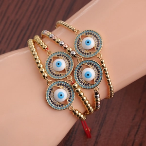 Evil Eye Charm Bracelet Copper Zircon Micro Pave Adjustable Braided Rope Handmade Bohemian Jewelry For Women