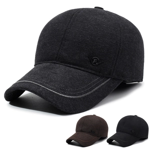 Men Winter Warm Baseball Cap Woolen Ear Protection Flaps Thick Padded Casual Adjustable Duckbill Hat Classic Solid Color