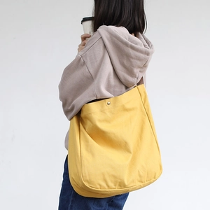Japanese casual canvas tote bag in yellow with large capacity and shoulder strap