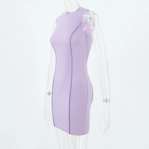 Detail view of light purple ribbed texture on a slim fit sleeveless bodycon dress