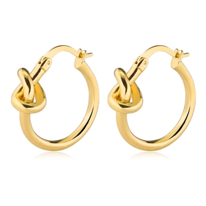 Polished gold knotted hoop earrings in stainless steel with elegant mirror reflection
