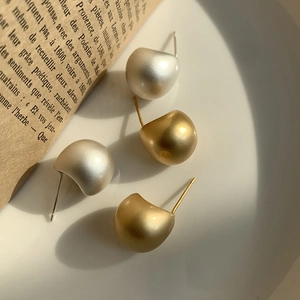 Irregular Water Drop Bean Stud Earrings Matte Metal Retro Simple Minimalist Style Ear Jewelry Accessories For Women