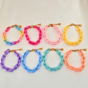 Matte Candy Color Acrylic U-Link Bracelet With Stainless Steel Heart Charm Fashion Jewelry For Women
