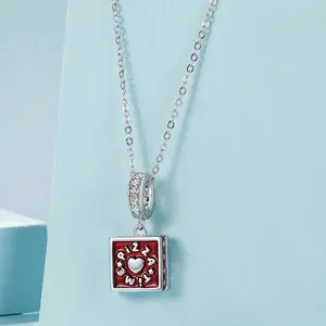 925 sterling silver pizza time charm necklace with red enamel square pendant and heart