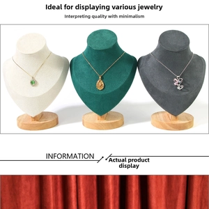 Three-piece set of mannequin necklace display stands with premium velvet and wood bases