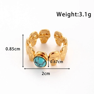 Gold skull ring with turquoise stone inlay and adjustable open band design for men