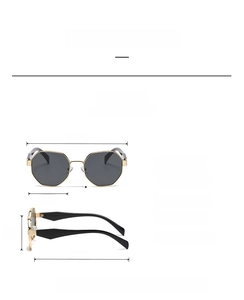 Detailed size guide with measurements for stylish polygonal metal frame sunglasses