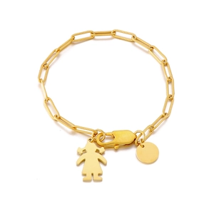 Bracelet En Acier Inoxydable Chaîne Trombone Silhouette De Fille Pendentif Plaque Ronde Bijoux Mode Femmes