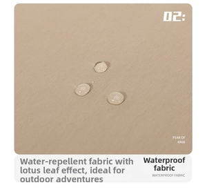 Vista macro detallada de la tela beige impermeable con efecto repelente al agua de loto