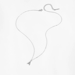 Close-up of S925 sterling silver A-letter pendant with sparkling pavé cubic zirconia