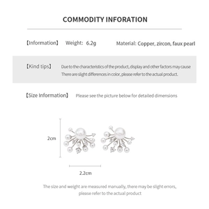 Detail specifications of pearl zircon firework earrings showing 2cm size and 6.2g weight
