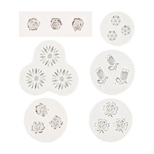 6er-Set weiße Silikonformen mit Blumenmuster für Fondant, Schokolade und Kuchendekoration