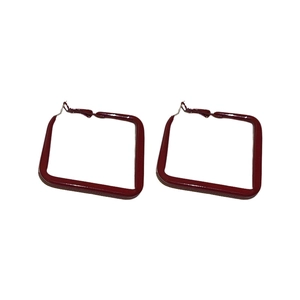 Glossy burgundy red square hoop earrings in minimalist geometric lacquer design for women