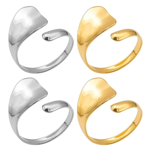 Adjustable 304 stainless steel liquid metal rings in gold and silver polished finishes