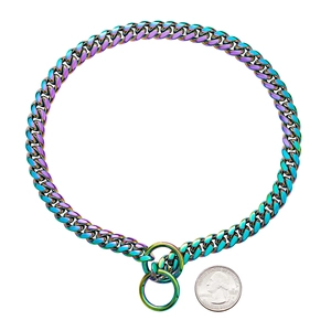 Rainbow cuban link dog collar detail with US quarter coin for 10mm size reference