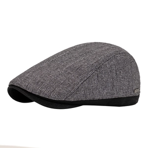 Classic grey striped flat cap for men with a metallic side accent and black brim trim