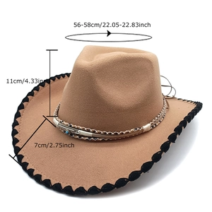 Brown western cowboy hat with contrast edge and 56-58cm size specifications