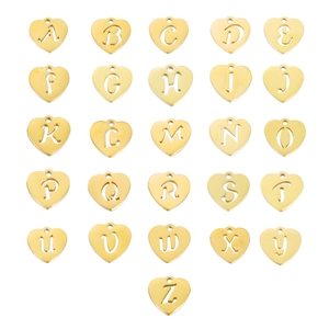 Heart Shape Hollow Out Alphabet Letter Pendants Stainless Steel Mirror Polished Charms For DIY Jewelry Making Accessories