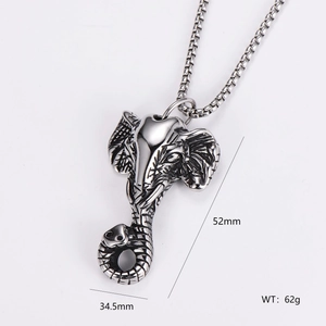 Vintage silver elephant pendant necklace in stainless steel with 52mm x 34.5mm dimensions