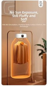 Detail of portable dryer with LED panel showing 360 hot air circulation technology