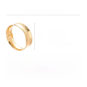 Detailed view of polished gold geometric open bangle with 48g weight and size specifications
