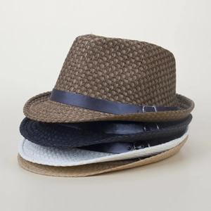 Men's summer straw fedora hat set in four colors with stylish leather buckle bands