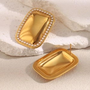 18K gold plated geometric earrings with rectangle frames and small pearls