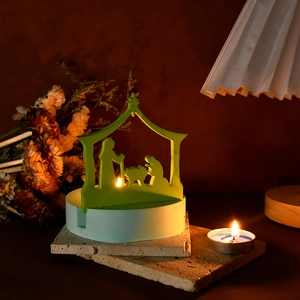 Macro detail of Nativity scene silicone mold for resin casting and candle holder decor