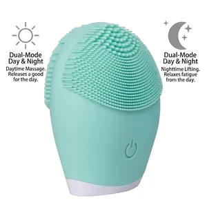 Mint green electric silicone facial cleanser with dual-mode sonic vibration technology