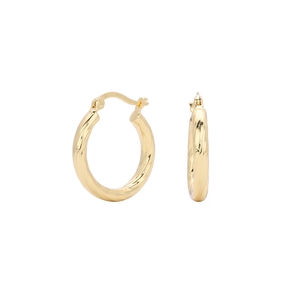 Detailed macro view of S925 hallmark on gold twisted hoop earrings with clasp