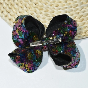 6-inch rainbow sequin hair bow with metal alligator clip for girls festive styling