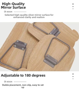 Detail showing the 180-degree adjustable metal bracket on a bear-shaped wooden mirror