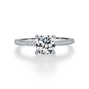 Classic S925 sterling silver ring with 1 carat moissanite and pave stones