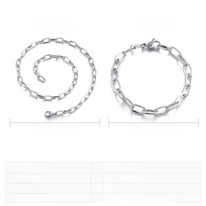 Detailansicht der Edelstahl-Gliederkette und des Armbands mit Größenangaben im Überblick
